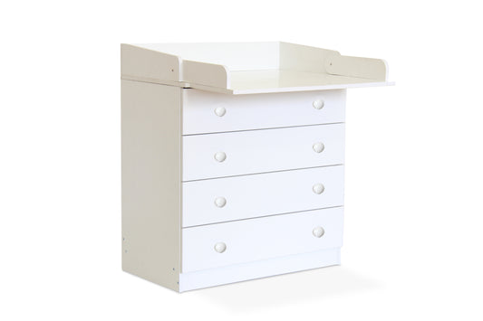 Kidsaw Baby 4 Drawer Unit With Changing Board and Storage - White