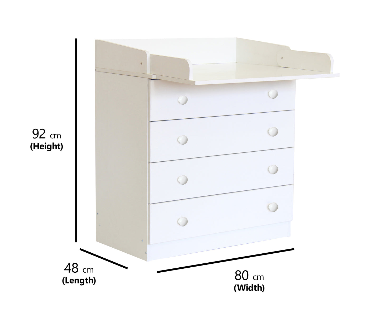 Kidsaw Baby 4 Drawer Unit With Changing Board and Storage - White