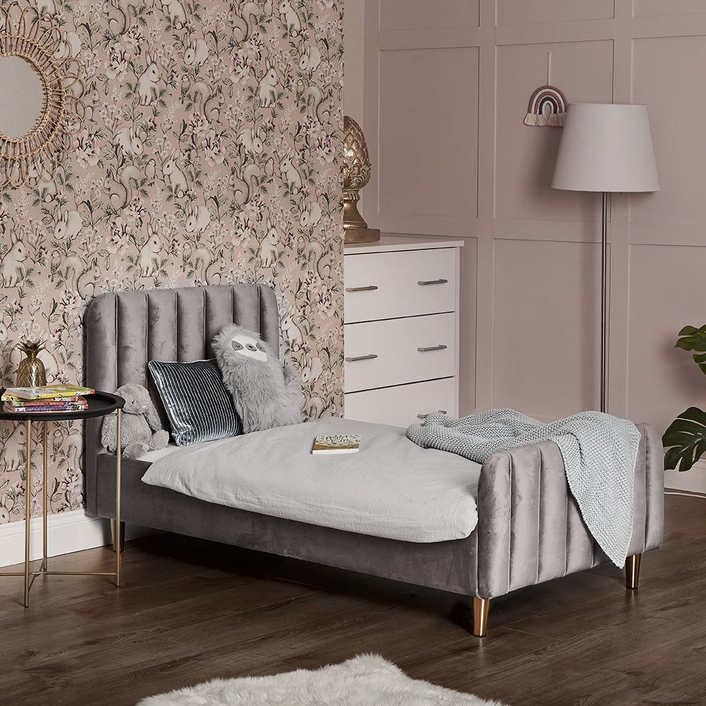 Obaby Gatsby Single Bed - Velvet Grey 190 x 90