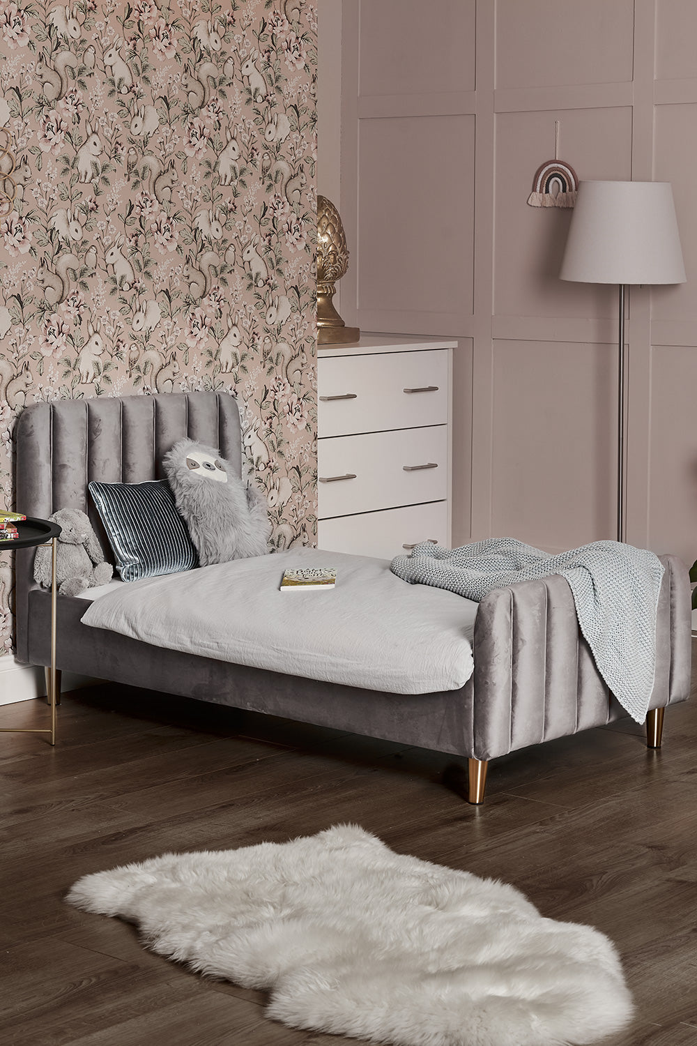 Obaby Gatsby Single Bed - Velvet Grey 190 x 90