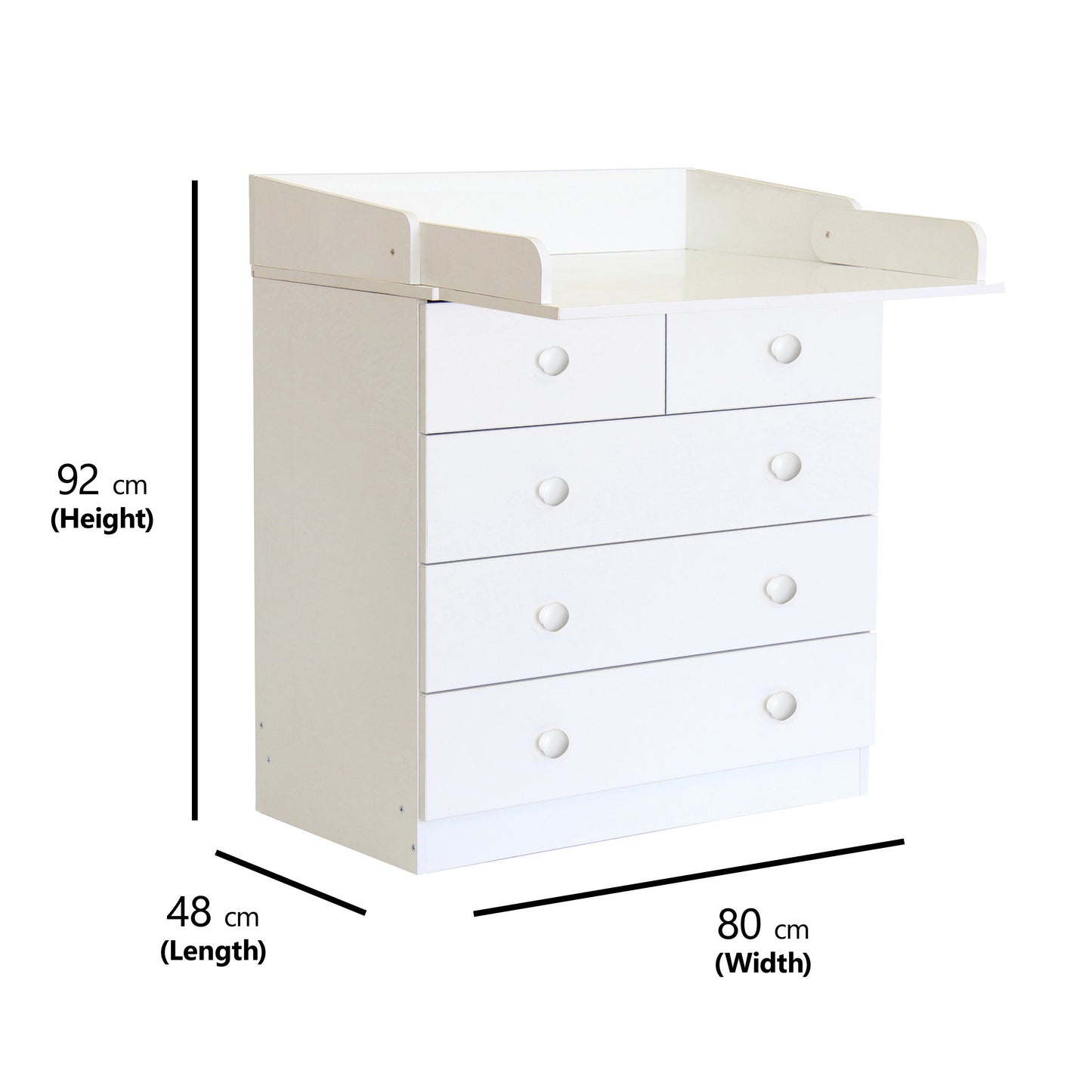 Kidsaw Baby 5 Drawer Unit With Changing Board and Storage - White