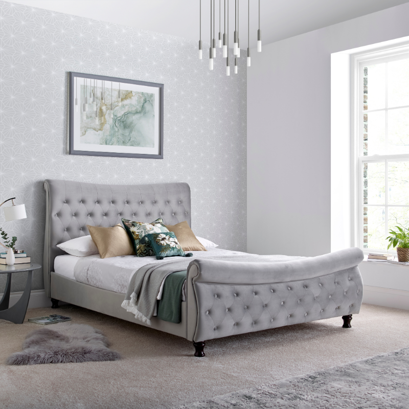 Bedmaster Oxford Velvet Chesterfield Sleigh Bed