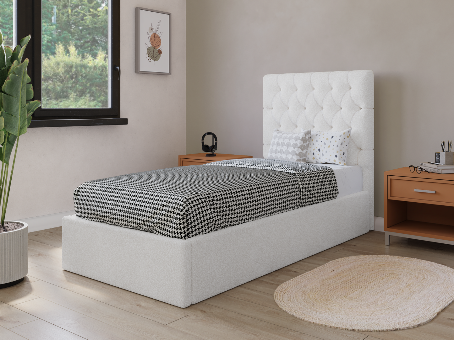 Flair Milan Boucle Single Ottoman Bed Cream