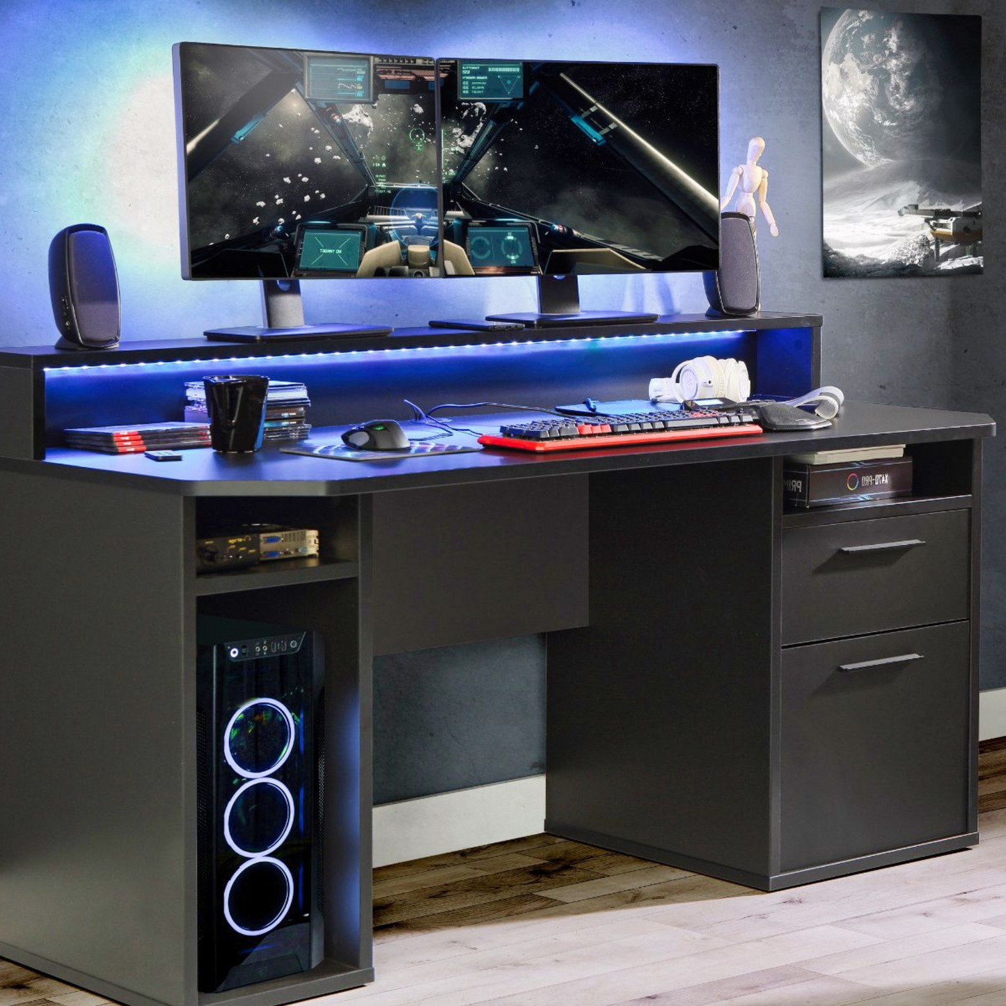 Flair Power Z Computer Gaming Desk with Colour Changing Led Lights