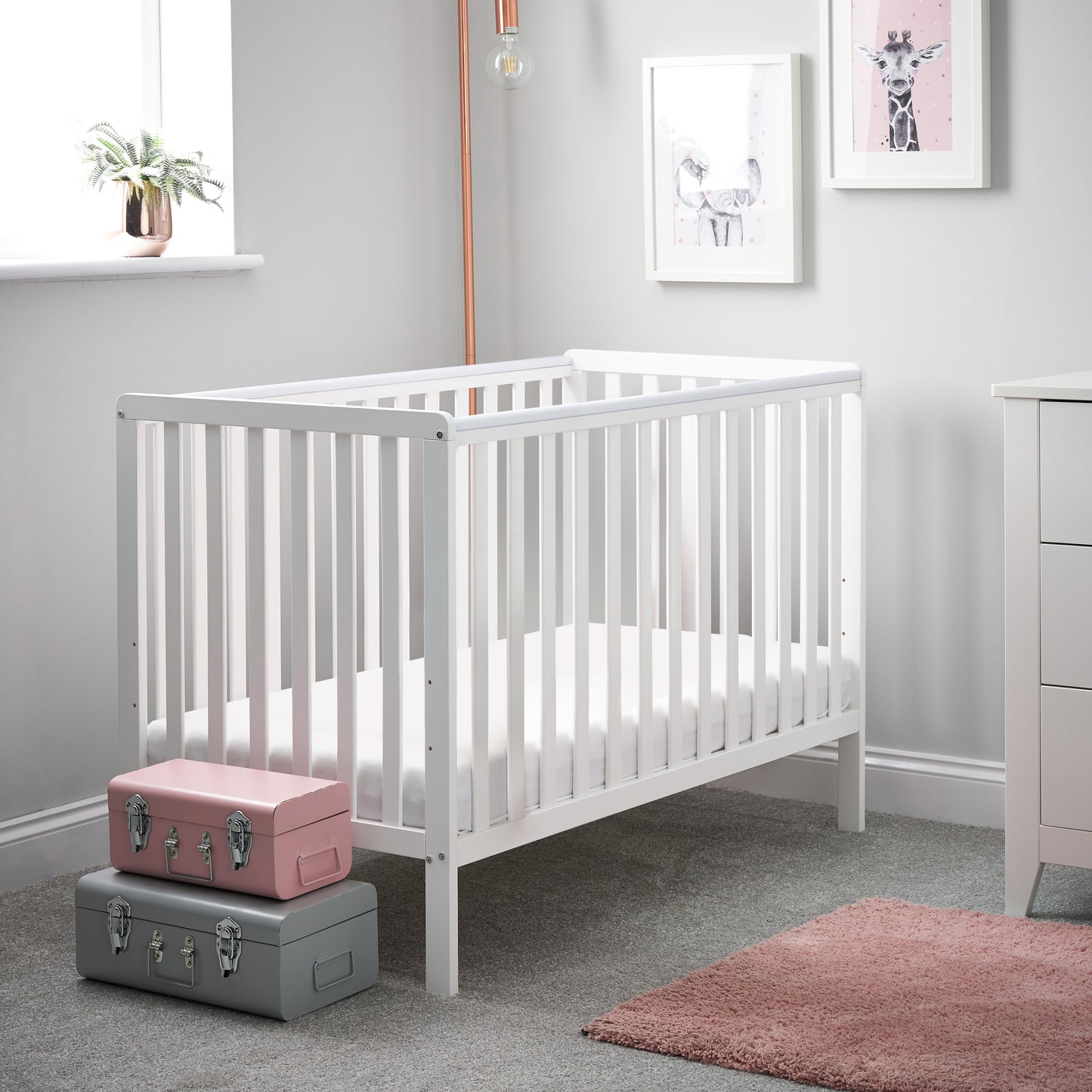 Obaby Bantam Space Saver Cot + Fibre Mattress - White 100 x 50