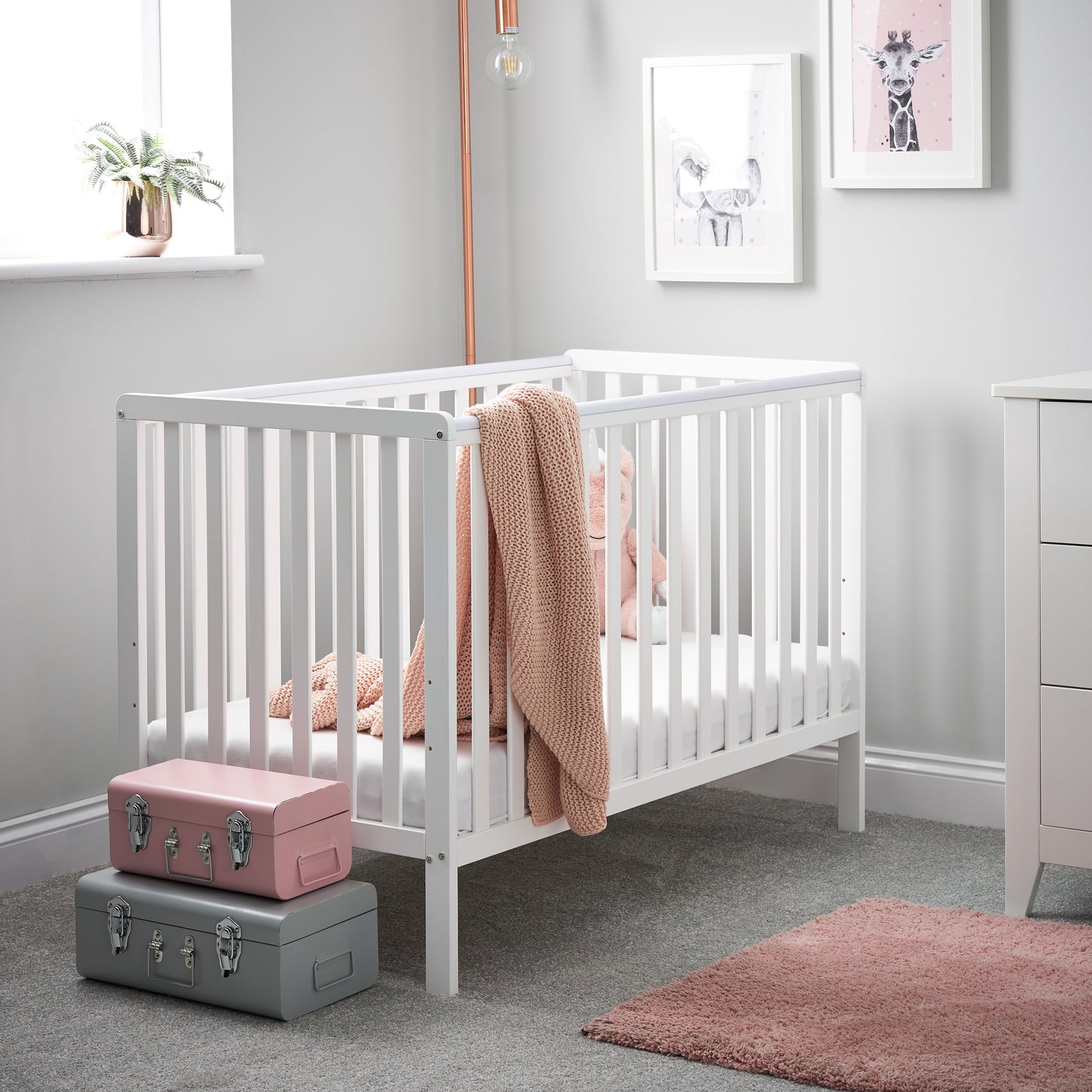 Obaby Bantam Space Saver Cot + Fibre Mattress - White 100 x 50