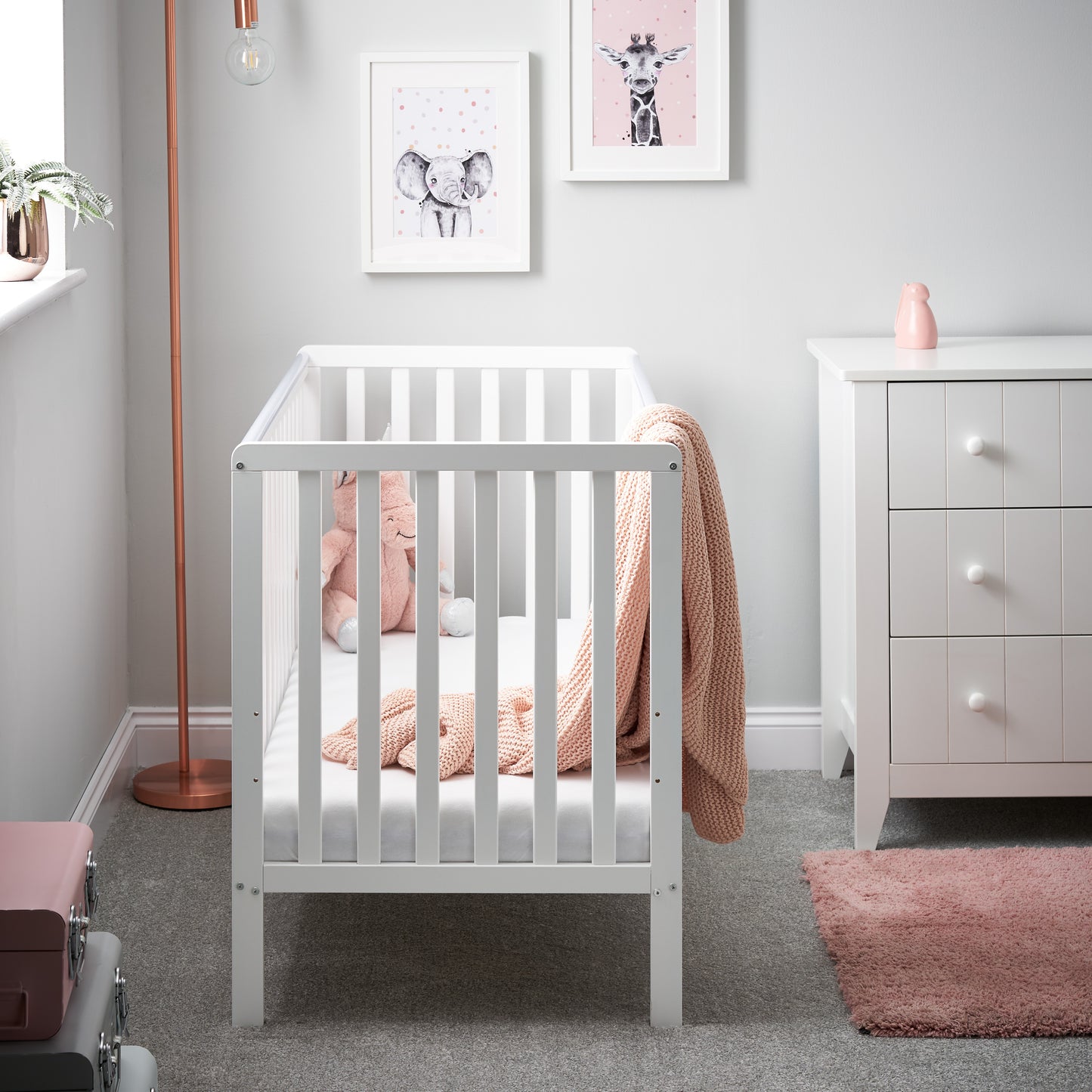 Obaby Bantam Space Saver Cot + Fibre Mattress - White 100 x 50