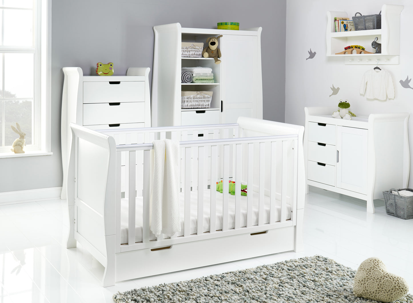 Obaby Stamford Classic Sleigh 4 Piece Room Set - White 140 x 70