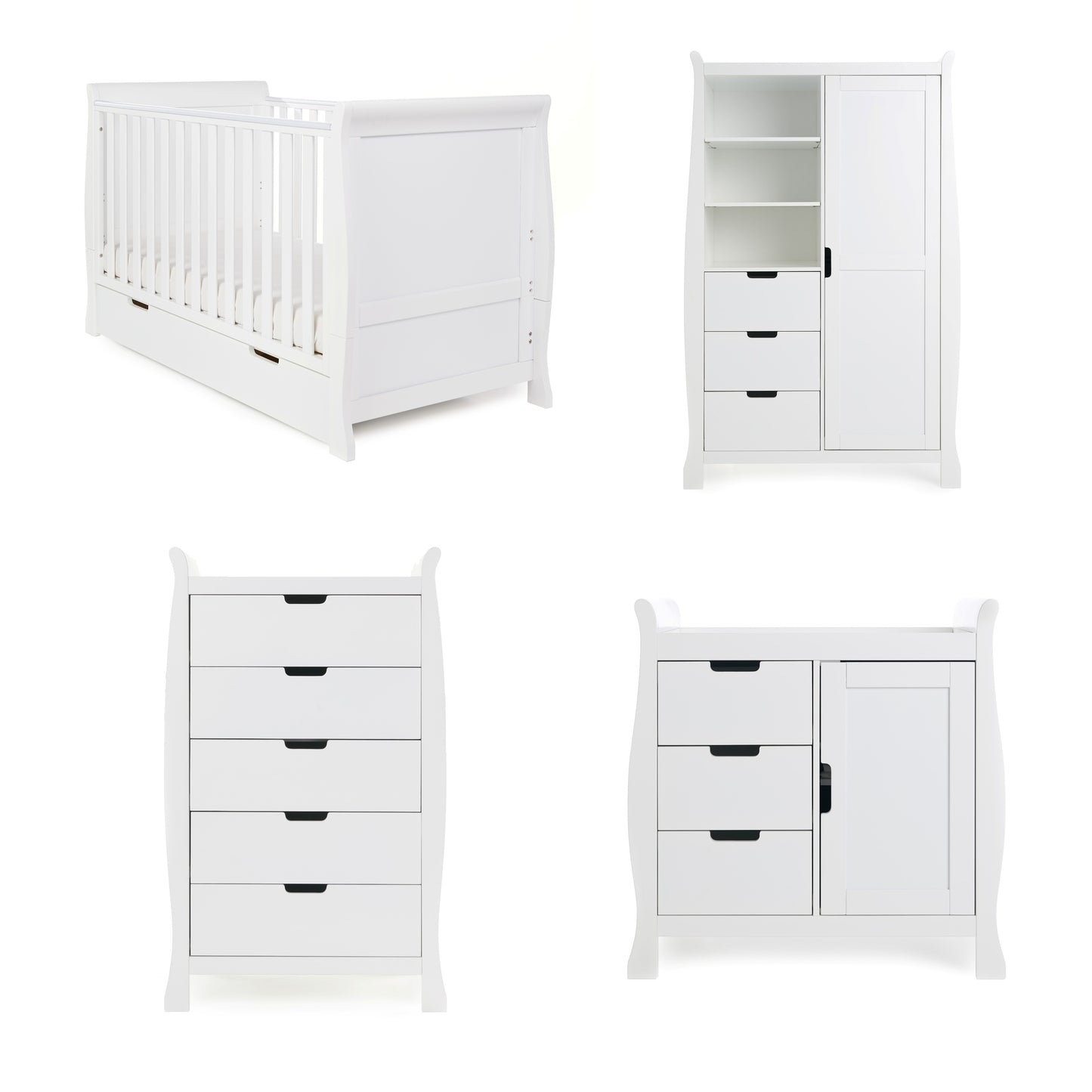 Obaby Stamford Classic Sleigh 4 Piece Room Set - White 140 x 70
