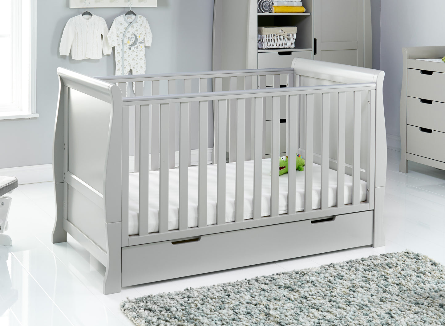 Obaby Stamford Classic Sleigh 4 Piece Room Set - Warm Grey 140 x 70