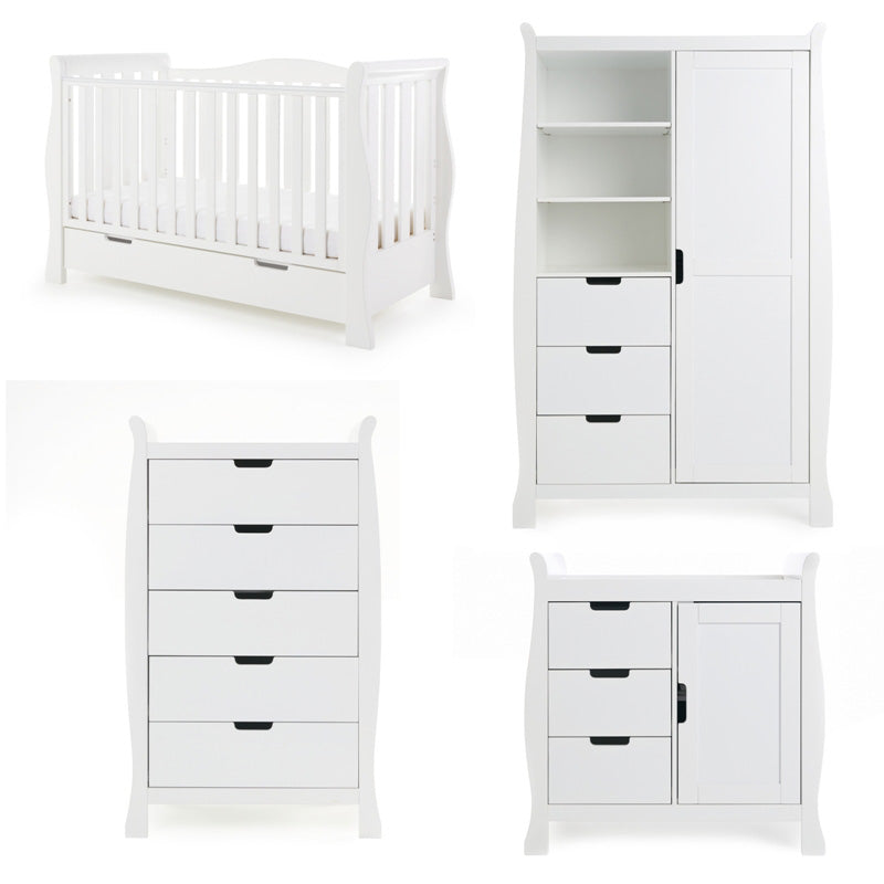 Obaby Stamford Luxe Sleigh 4 Piece Room Set - White 140 x 70