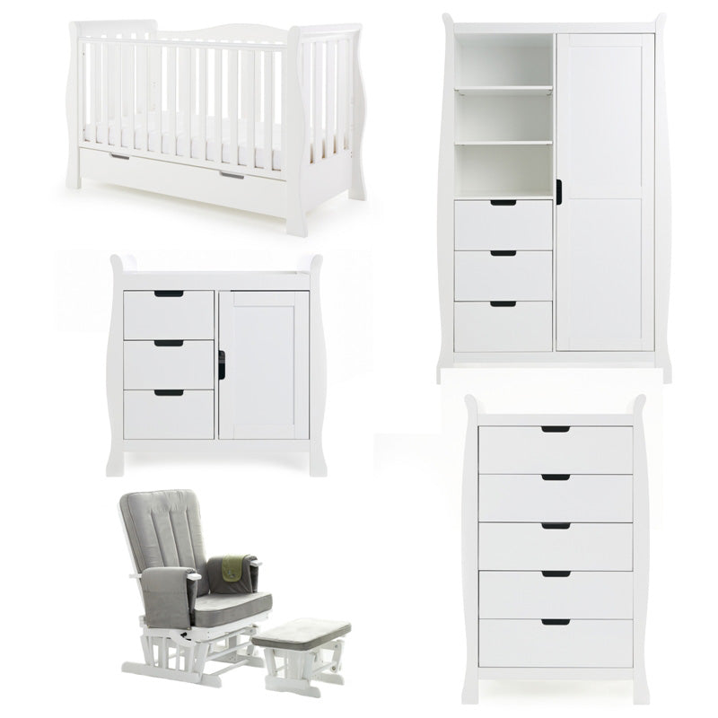 Obaby Stamford Luxe Sleigh 5 Piece Room Set - White 140 x 70