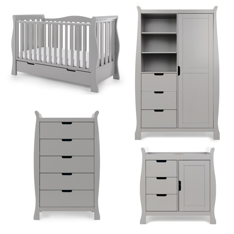 Obaby Stamford Luxe Sleigh 4 Piece Room Set - Warm Grey 140 x 70