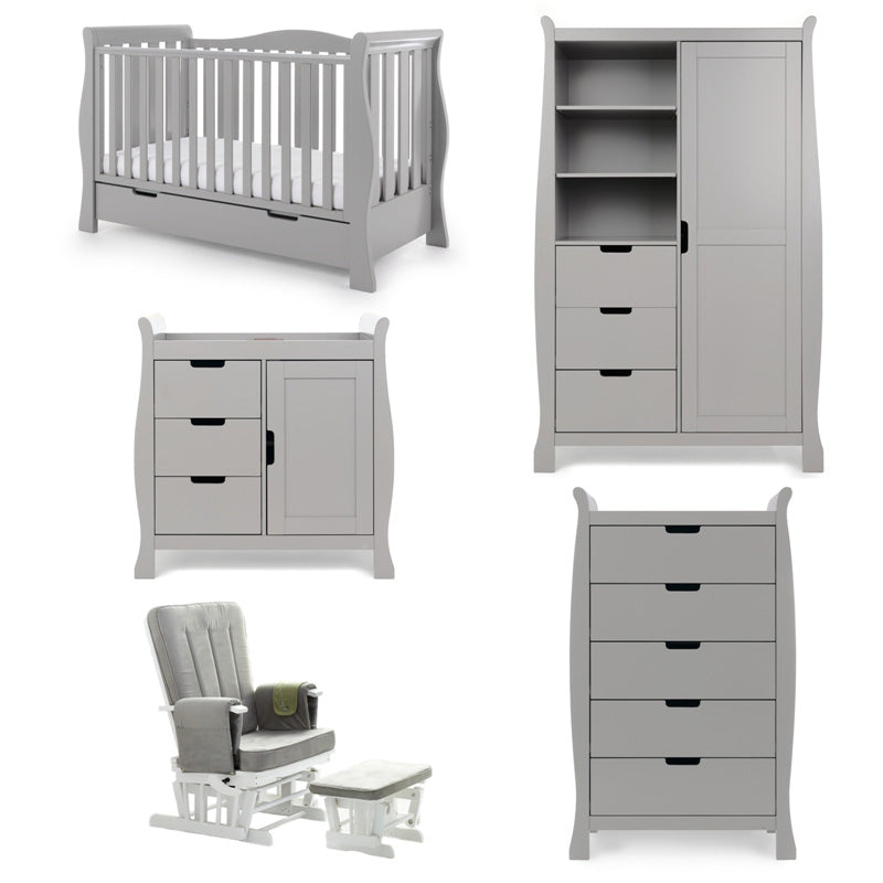 Obaby Stamford Luxe Sleigh 5 Piece Room Set - Warm Grey 140 x 70