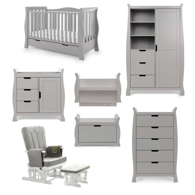 Obaby Stamford Luxe Sleigh 7 Piece Room Set - Warm Grey 140 x 70