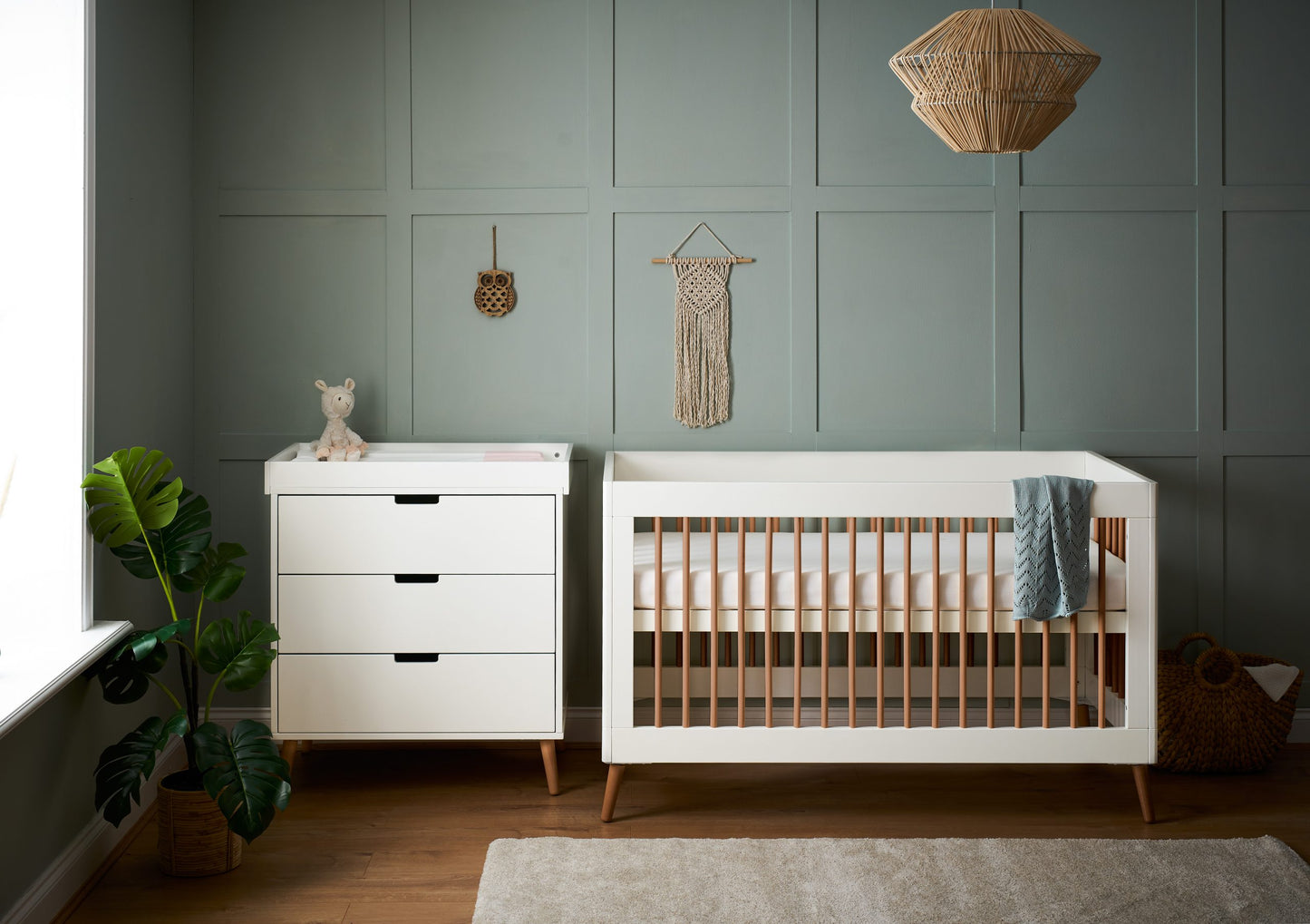 Obaby Maya 2 Piece Room Set - White with Natural 140 x 70