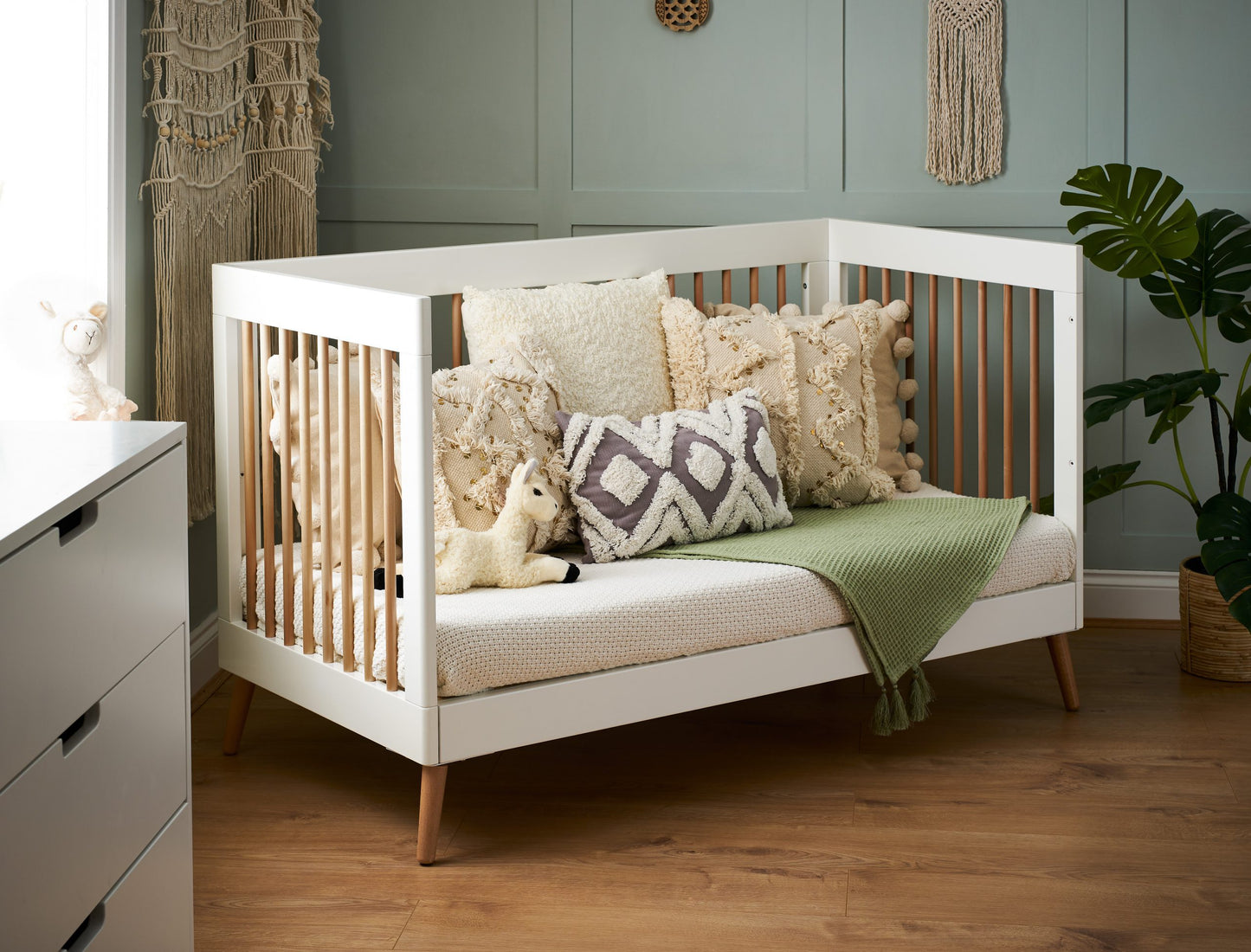 Obaby Maya Cot Bed - White with Natural 140 x 70