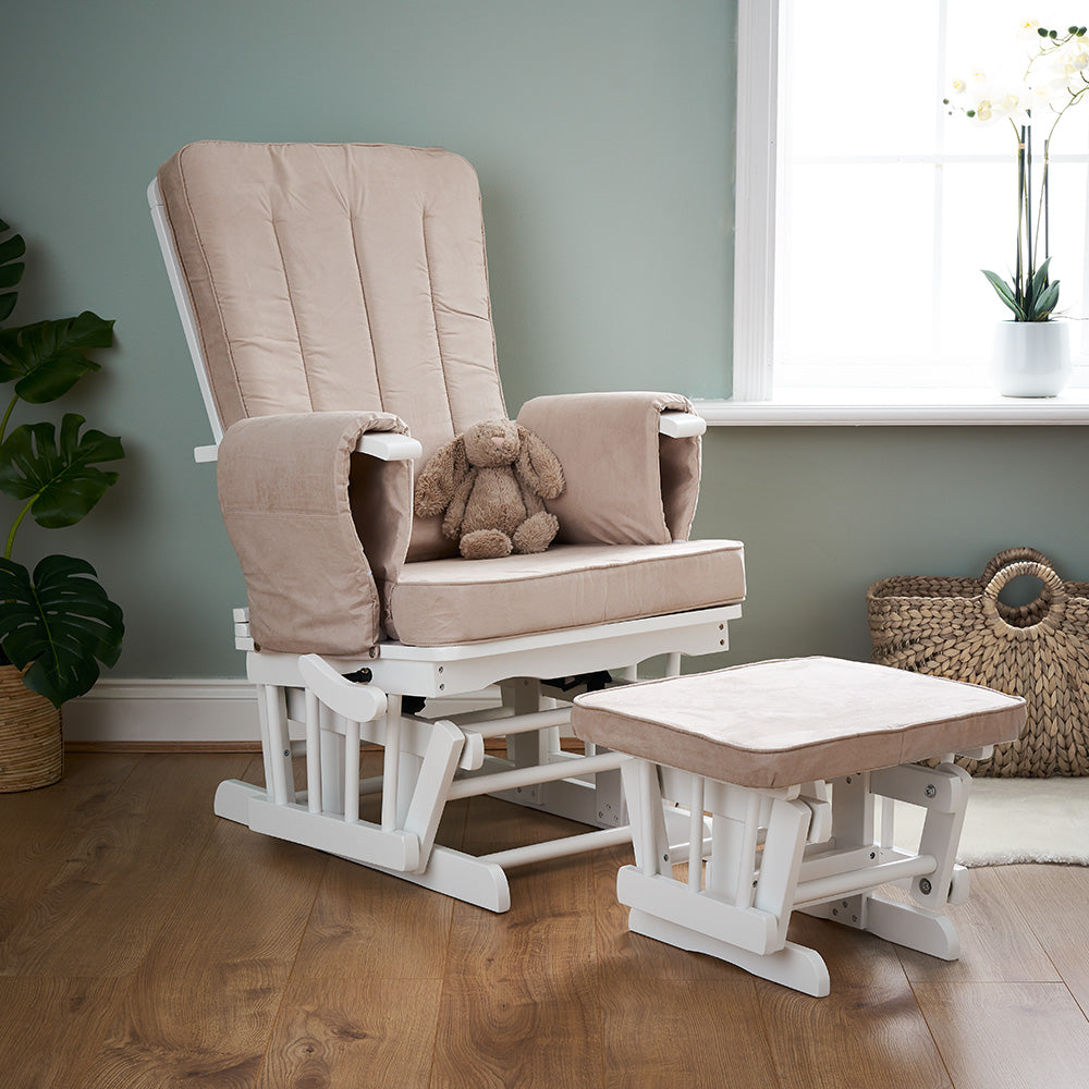 Obaby Deluxe Reclining Glider Chair & Stool - Sand