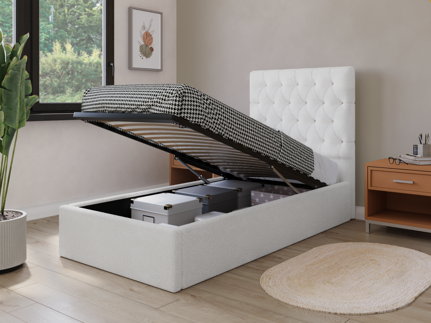 Flair Milan Boucle Single Ottoman Bed Cream