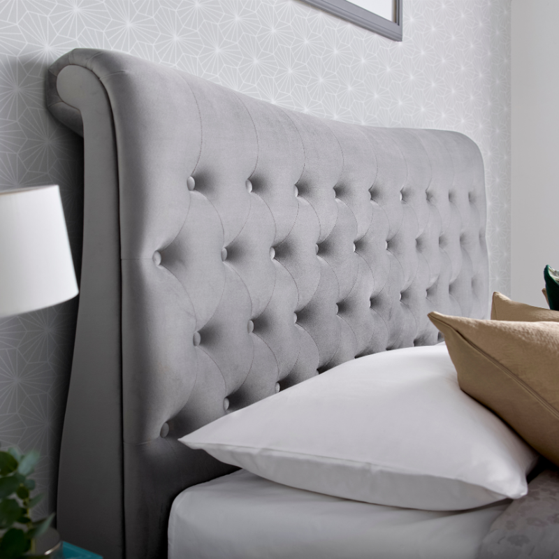 Bedmaster Oxford Velvet Chesterfield Sleigh Bed