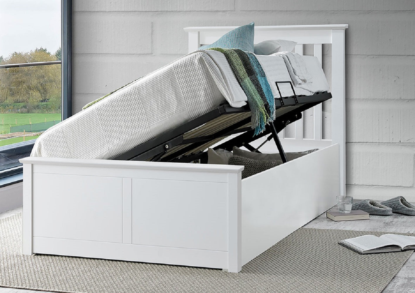 Bedmaster Francis White Wooden Ottoman Bed