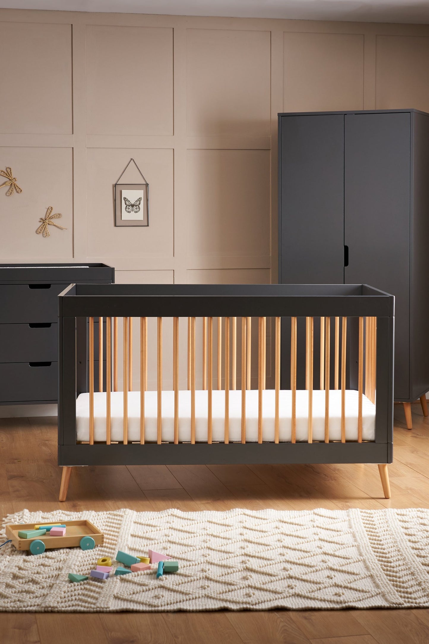 Obaby Maya 3 Piece Room Set - Slate with Natural 140 x 70