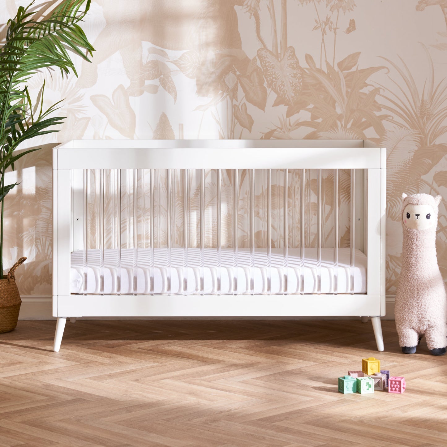 Obaby Maya Cot Bed - White with Acrylic 140 x 70