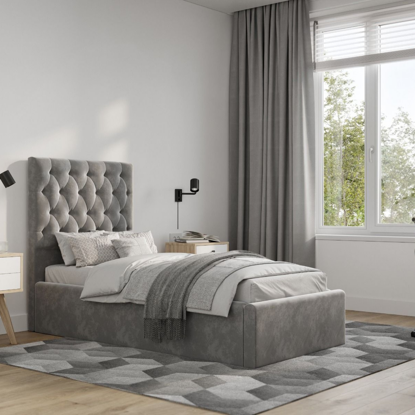 Flair Milan Velvet Single Ottoman Bed
