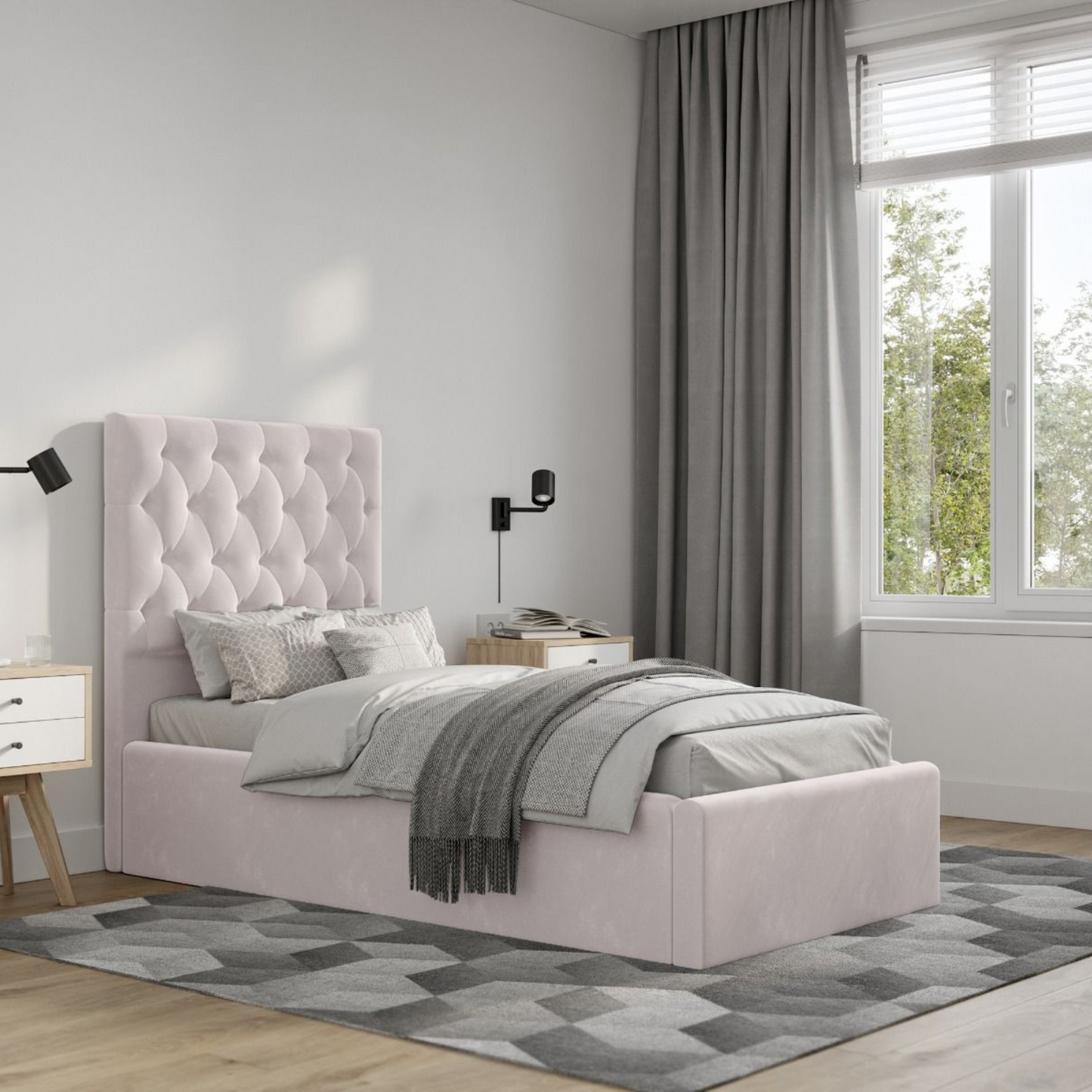Flair Milan Velvet Single Ottoman Bed