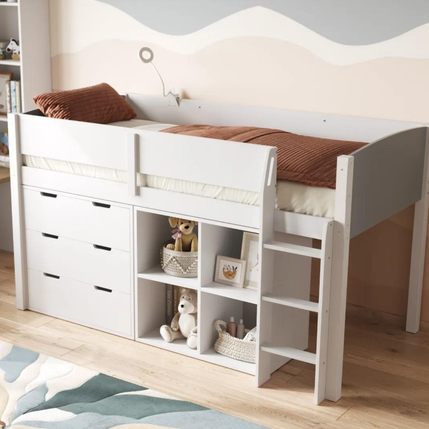 Flair Loop Midsleeper Wooden Bed Full Storage Set