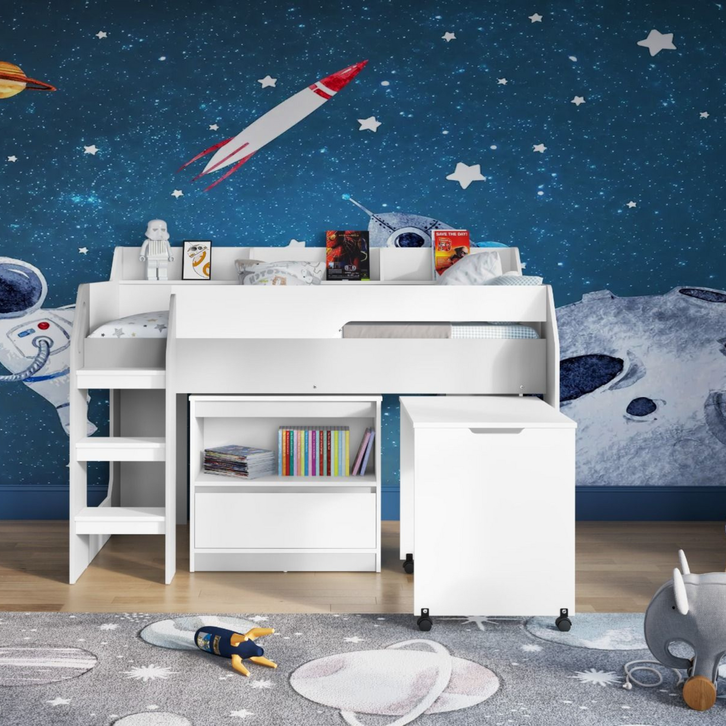 Flair Lulu Midsleeper with Storage in White And Grey