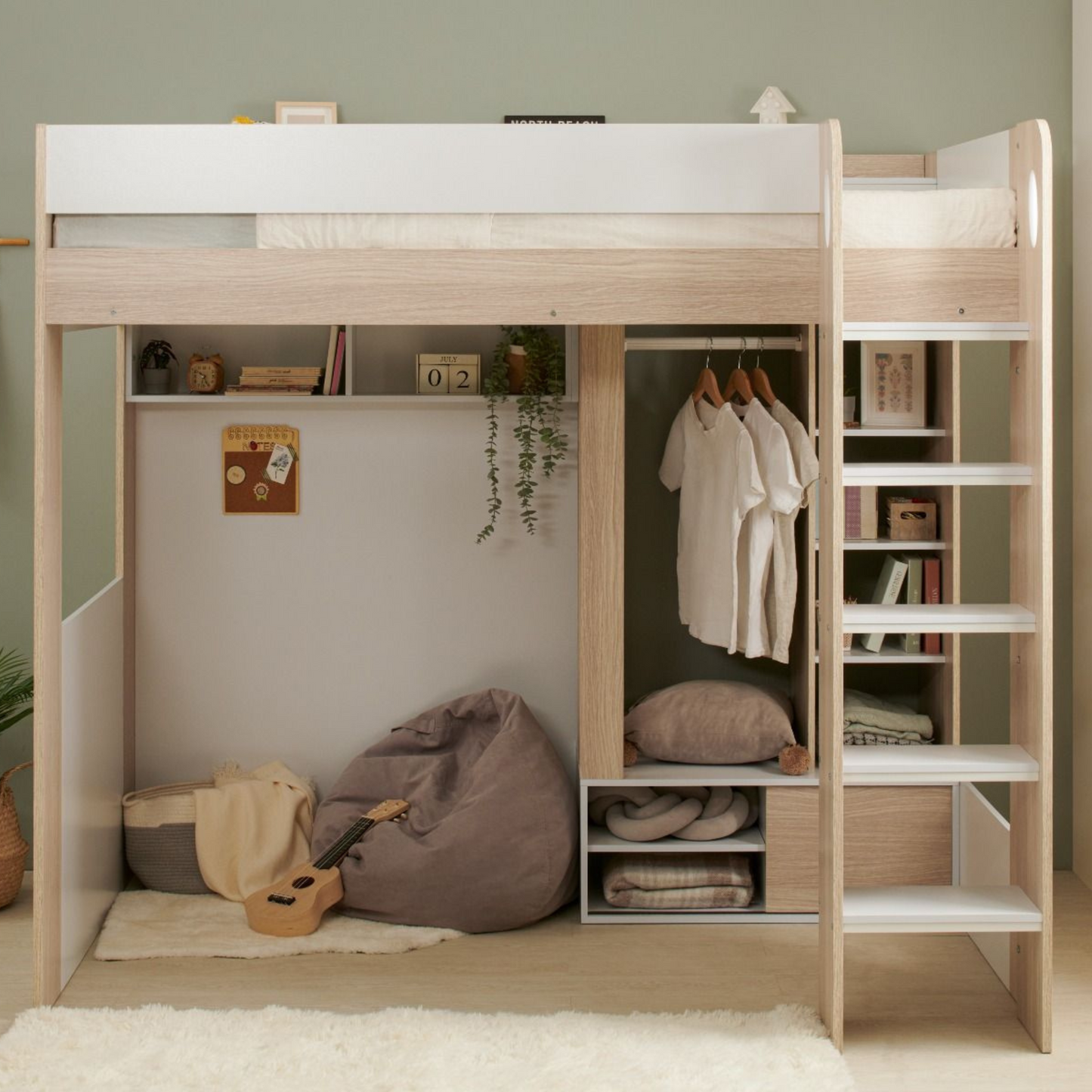 Flair Hampton High Sleeper Frame White & Walnut