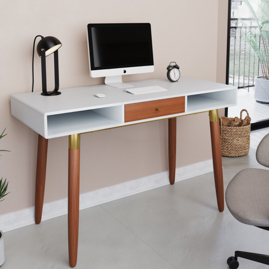 Flair Edelweiss Desk Walnut and White with Brass Accents (120x50)