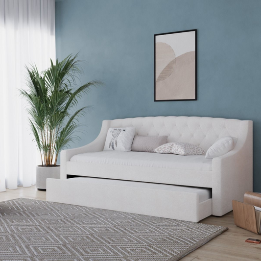 Flair Aurora White Boucle Daybed With Trundle