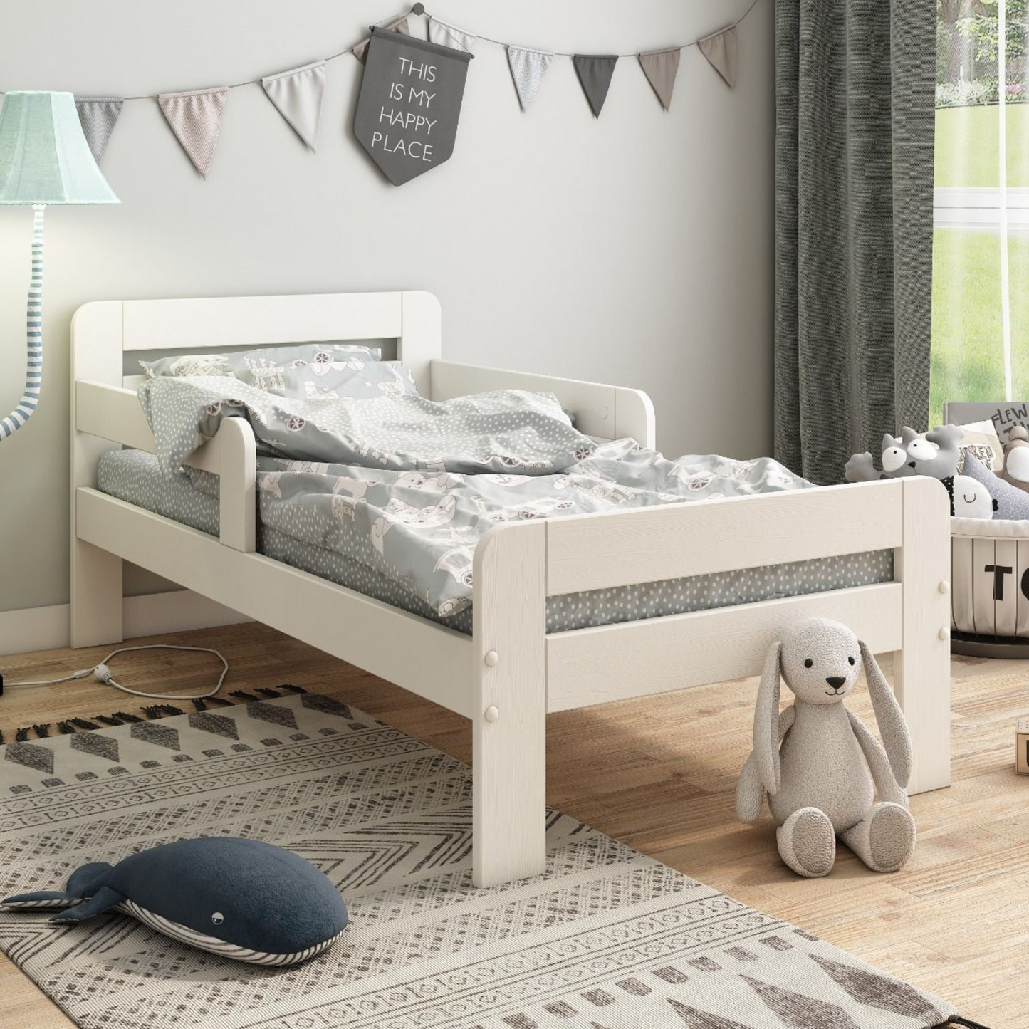 Noomi Wooden Toddler Bed With Side Rails White (FSC-CERTIFIED)