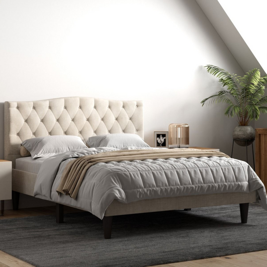 Flair Barkby Linen Fabric Bed Beige