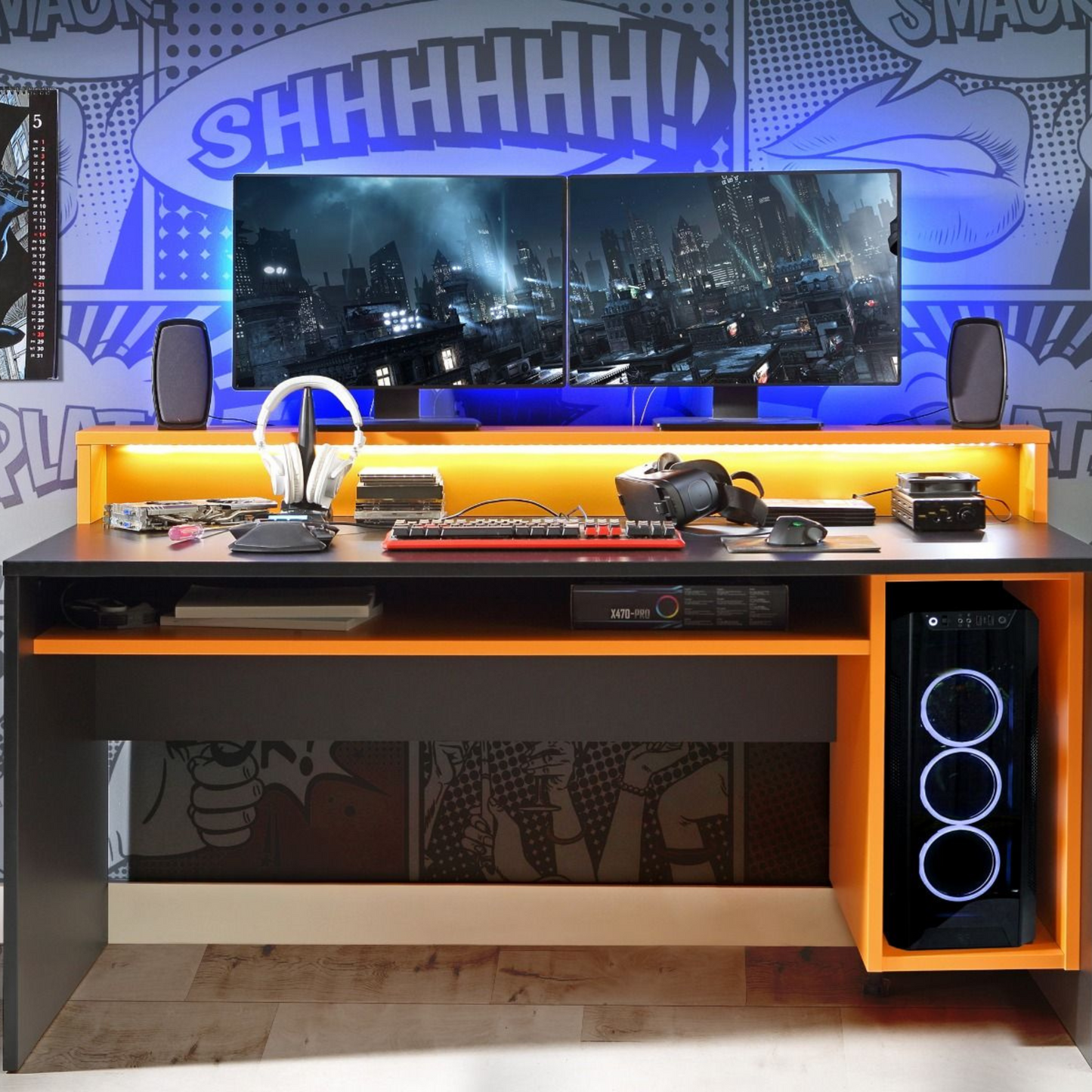 Flair Power Y Led Gaming Desk Orange and Black