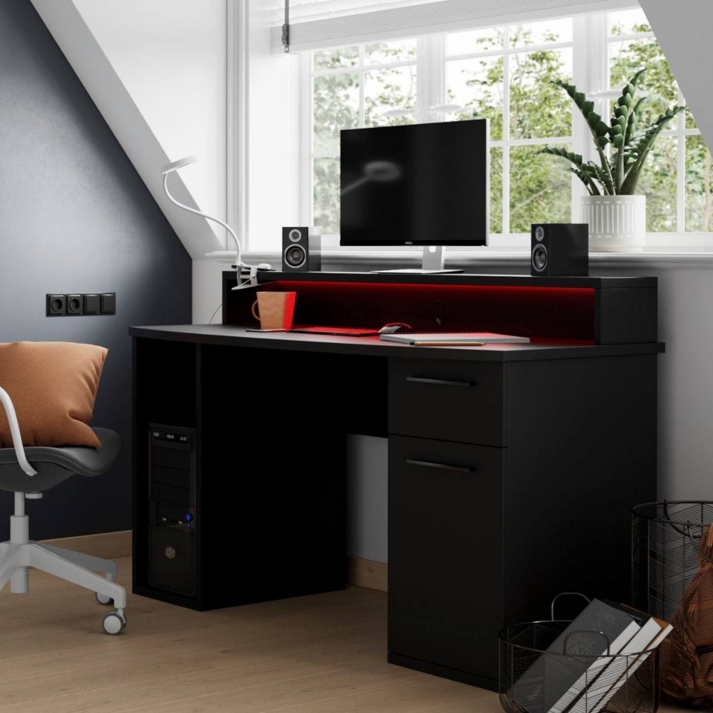 Flair Power Z Compact Computer Gaming Desk with Colour Changing Led Lights