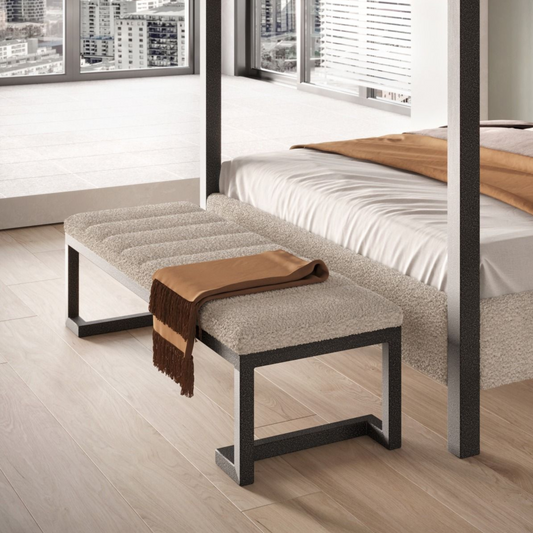 Flair Boucle Fabric Bench with Metal Legs