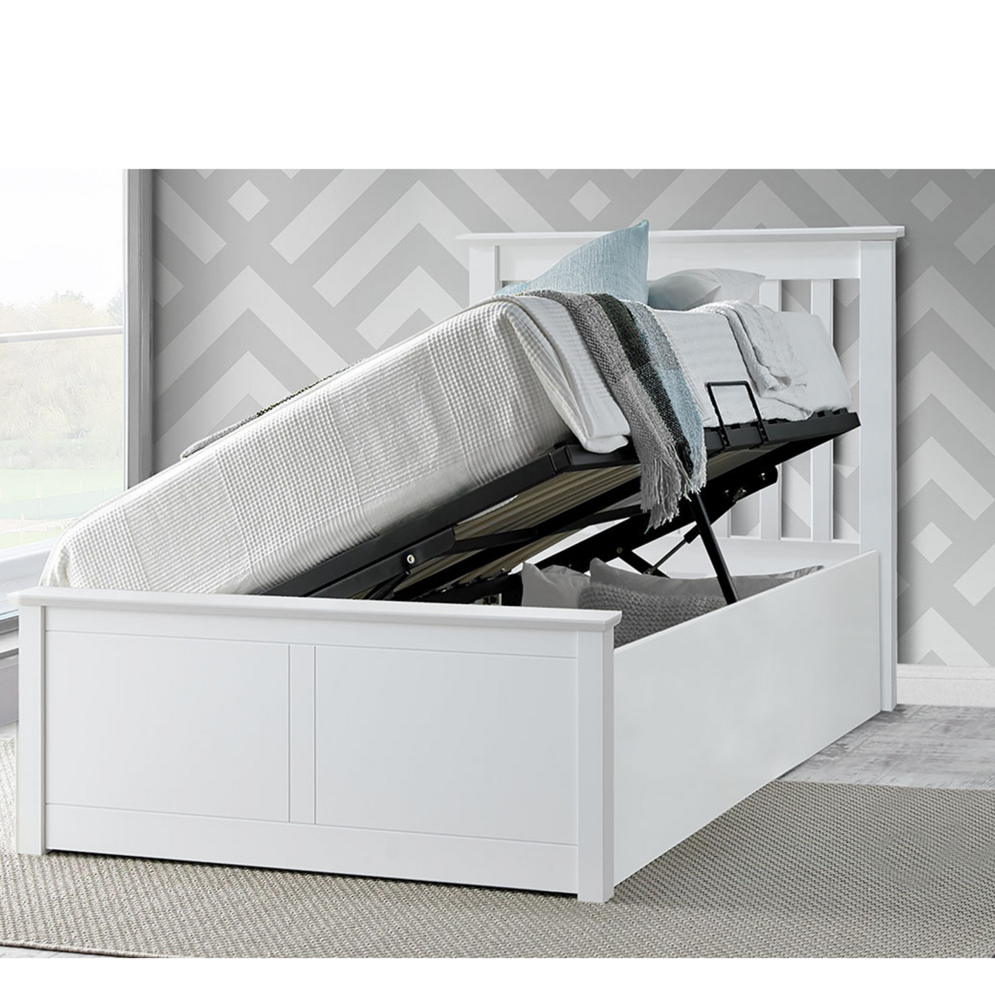 Bedmaster Francis White Wooden Ottoman Bed
