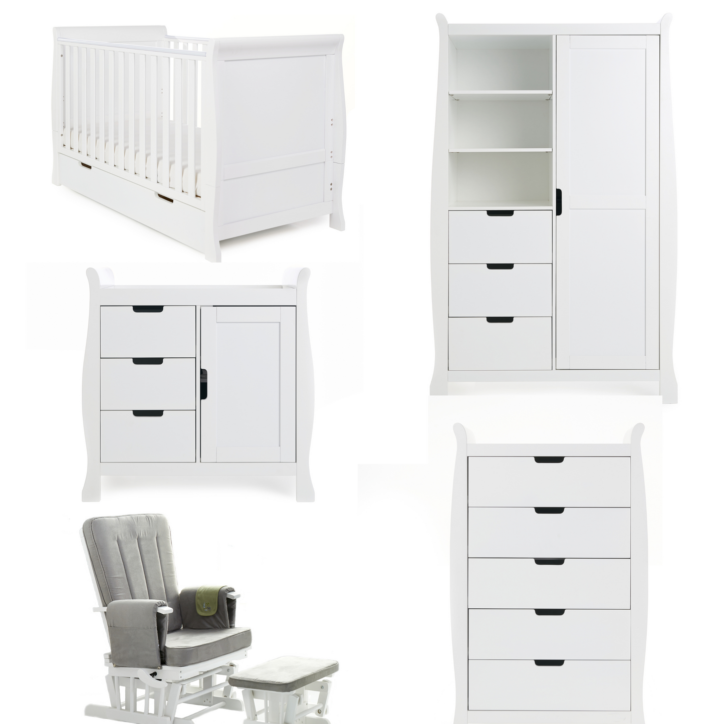 Obaby Stamford Classic Sleigh 5 Piece Room Set - White 140 x 70
