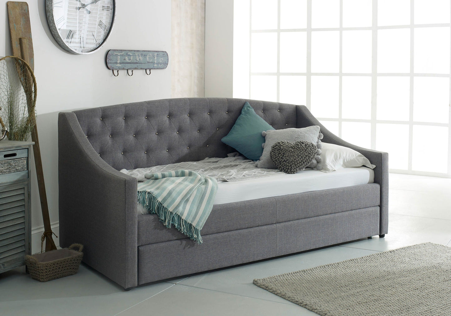 Flair Aurora Grey Fabric Daybed with Trundle