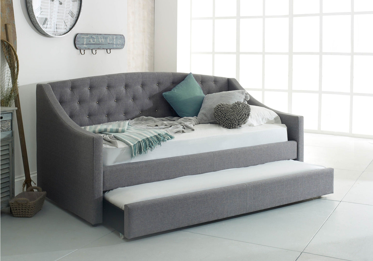 Flair Aurora Grey Fabric Daybed with Trundle