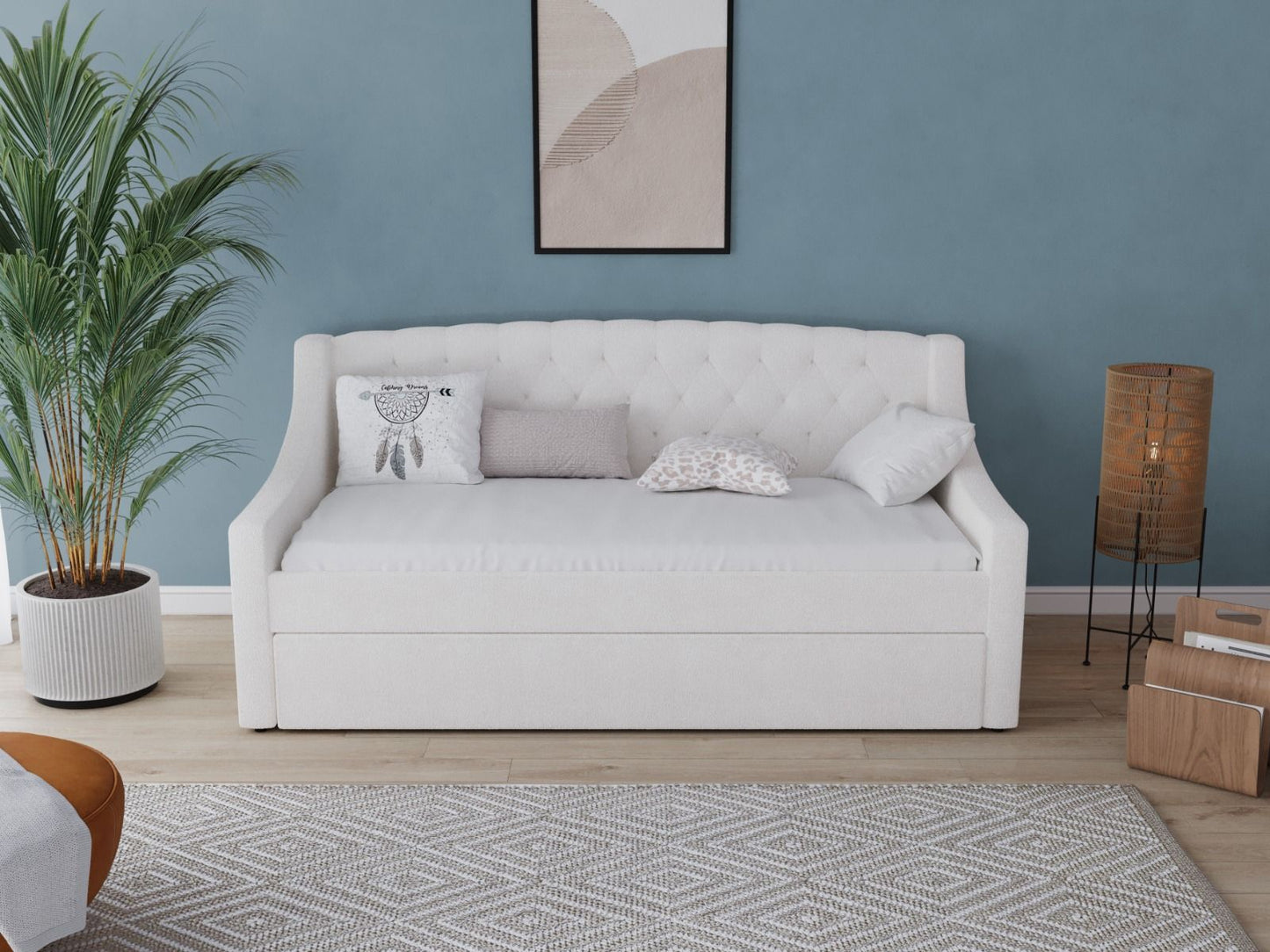 Flair Aurora White Boucle Daybed With Trundle