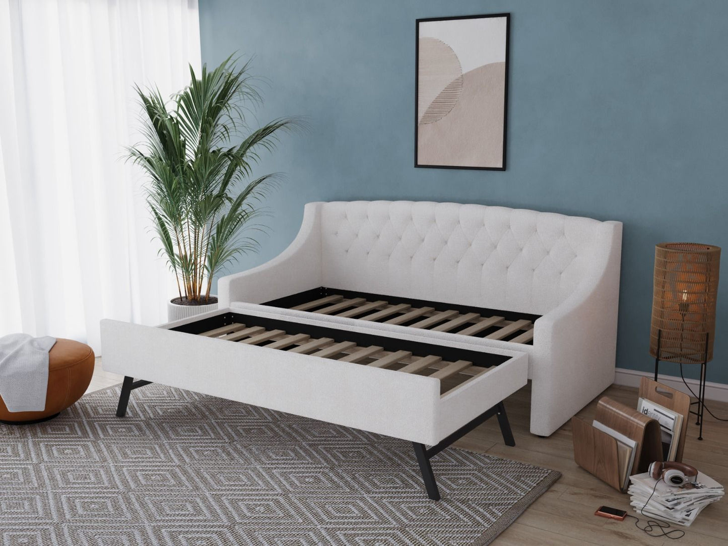 Flair Aurora White Boucle Daybed With Trundle