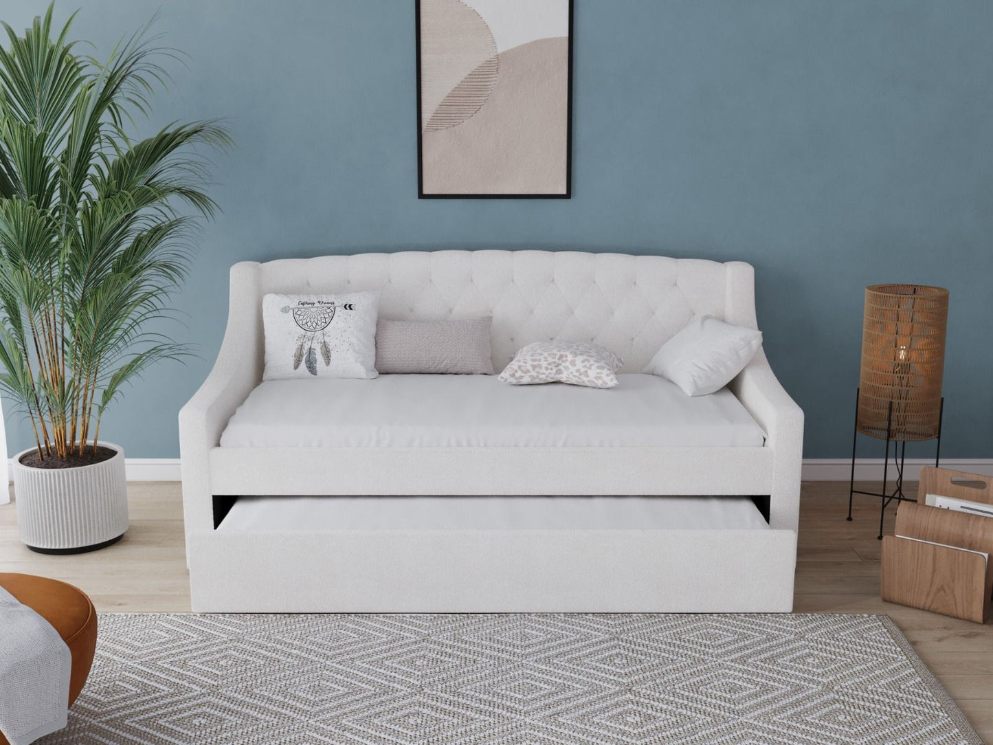 Flair Aurora White Boucle Daybed With Trundle