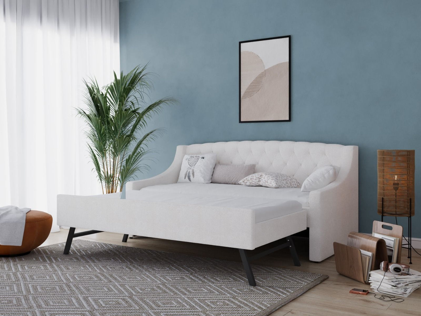 Flair Aurora White Boucle Daybed With Trundle