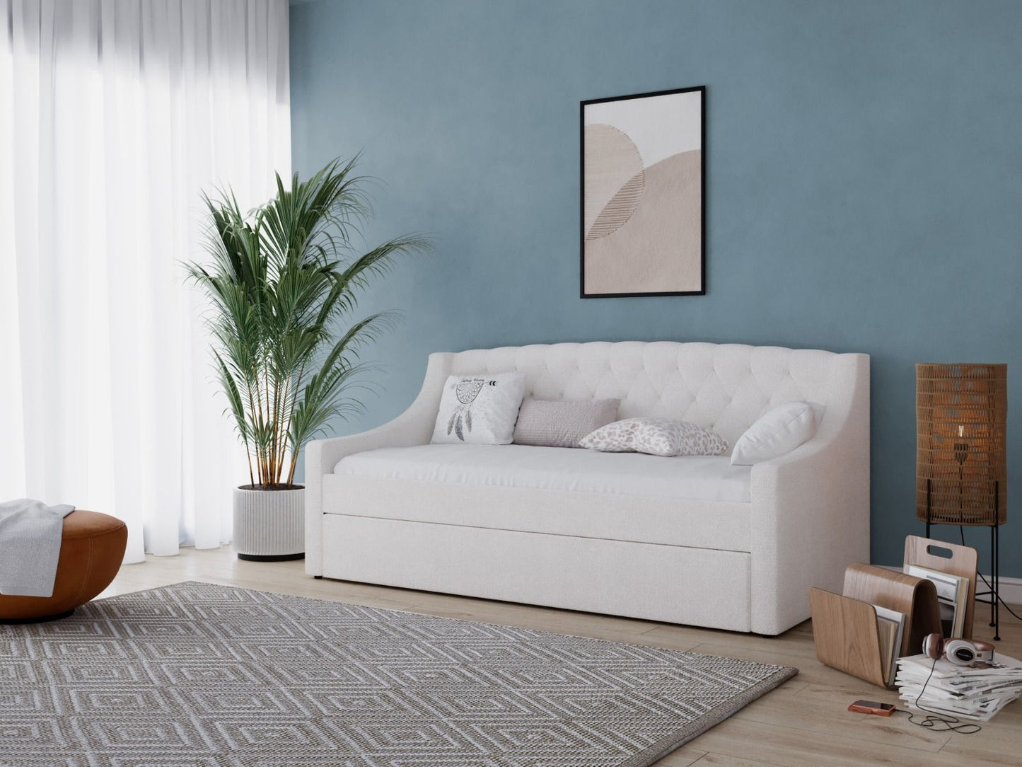 Flair Aurora White Boucle Daybed With Trundle