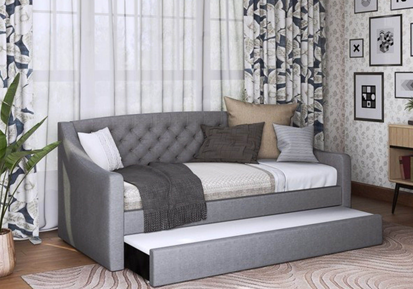 Flair Aurora Grey Fabric Daybed with Trundle