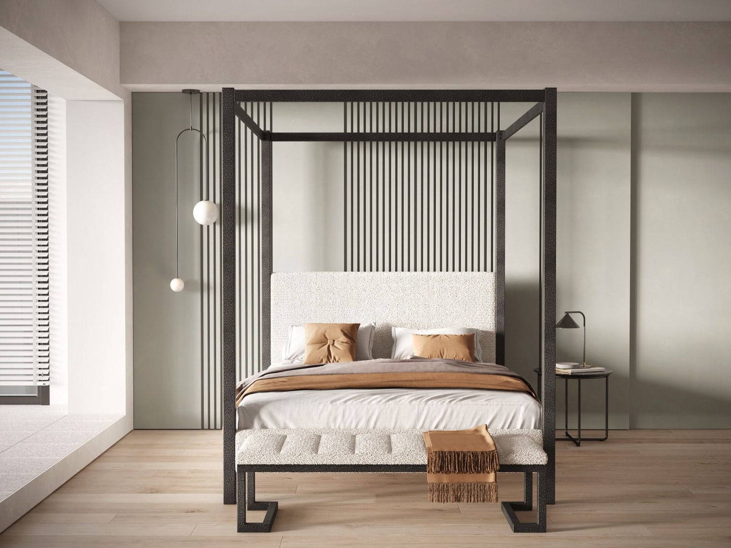 Flair Four Poster Boucle Fabric Metal Bed Frame